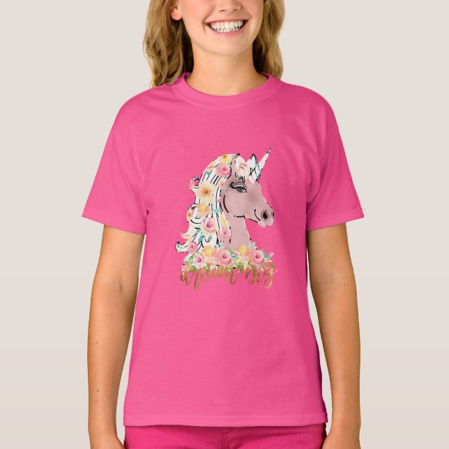 Camiseta Dream Big Floral Unicorn (Frente)