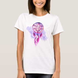 Camiseta Dreamcatcher Rosa Em Placa De Aquarela Púrpura