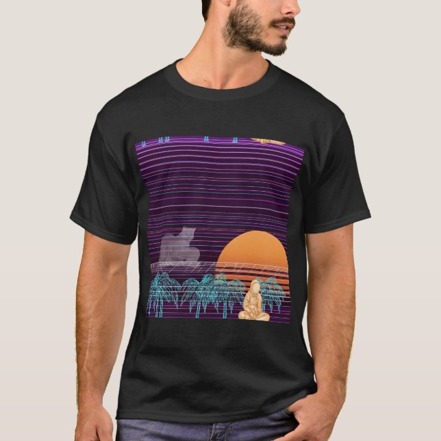 Camiseta Dreaming in Neon: Cat and Astronaut (Frente)