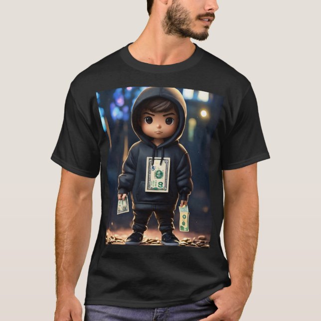 Camiseta Dreamlike Cartoon Boy segurando dinheiro - Pop Fun (Frente)