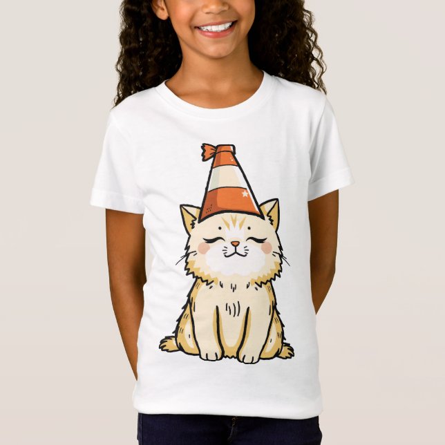 Camiseta Dreamy Cat com Tráfego Cone Hat (Frente)