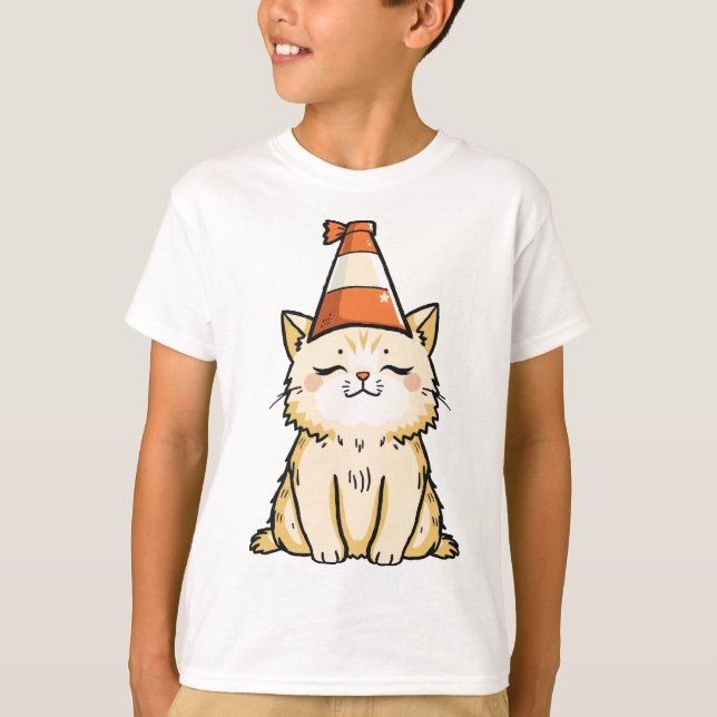 Camiseta Dreamy Cat com Tráfego Cone Hat (Frente)