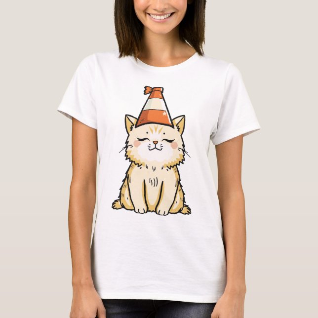 Camiseta Dreamy Cat com Tráfego Cone Hat (Frente)