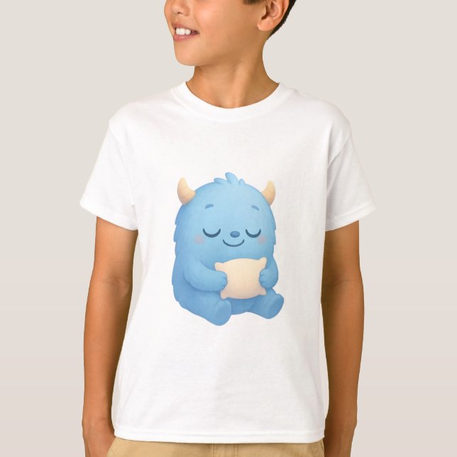 Camiseta Dreamy Sleep Monster — Soft Blue Baby & Kids  (Frente)