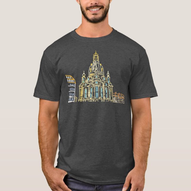 Camiseta Dresden Alemanha Homens De Arte Desenhados À Mão Ú (Frente)