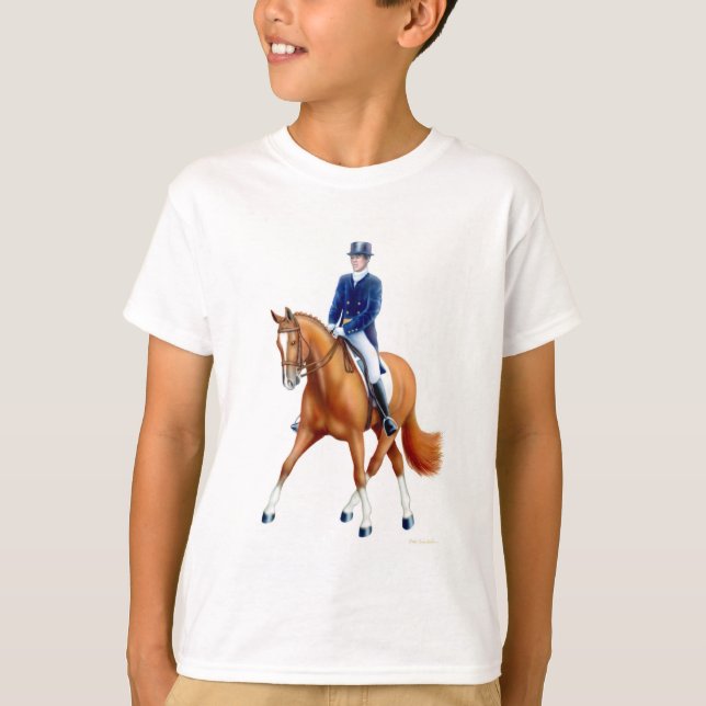 Camiseta Dressage Meia Passagem Crianças Ringer T-Shirt (Frente)