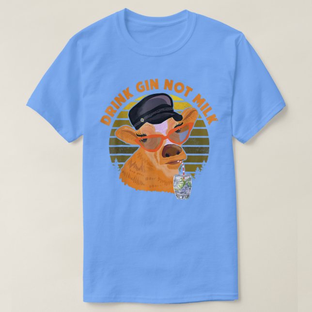 Camiseta Drink Gin Not Milk Vegan Vegetarian Plant Lady Cow (Frente do Design)