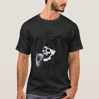 Camiseta Drink Up Witches  Witch Hat Drinking Skull Hallowe