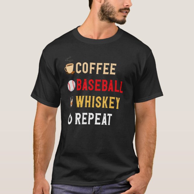 Camiseta Drinks Lover Funny Coffee, Baseball, Whiskey Repea (Frente)