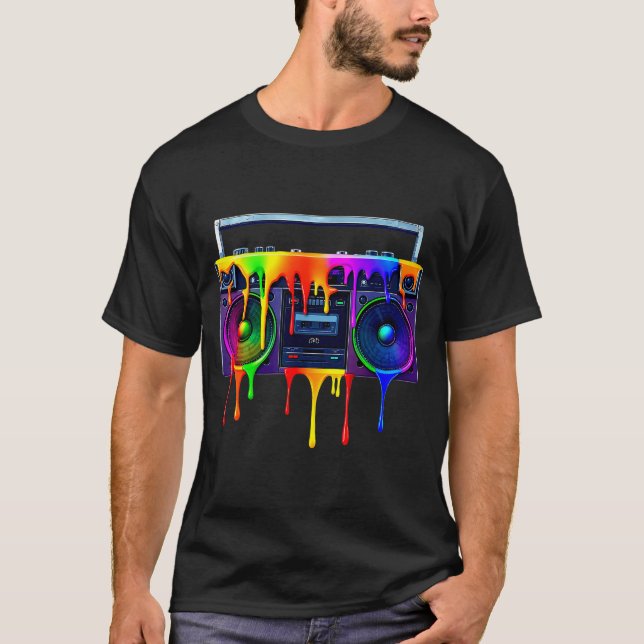 Camiseta Dripng Paint Boombox Funny Old School 80s Music Hi (Frente)
