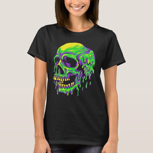 Camiseta Drippin Purple Green Skull Mardi Gras Carnival Ske (Frente)