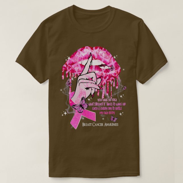 Camiseta Dripping Lips Pink Ribbon Breast Cancer Awareness  (Frente do Design)