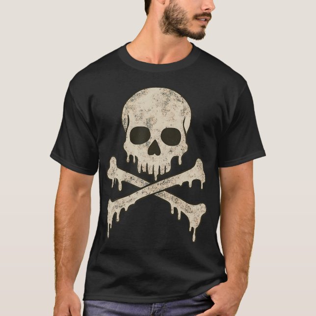 Camiseta Dripping Skull Crossbones Skeleton Jolly Roger Fla (Frente)