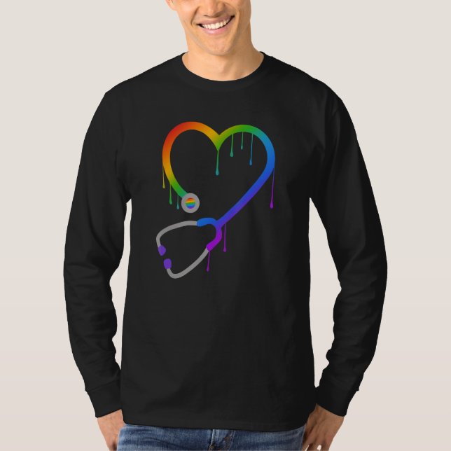 Camiseta Dripping Stethoscope Heart Nurse Doctor Rainbow LG (Frente)