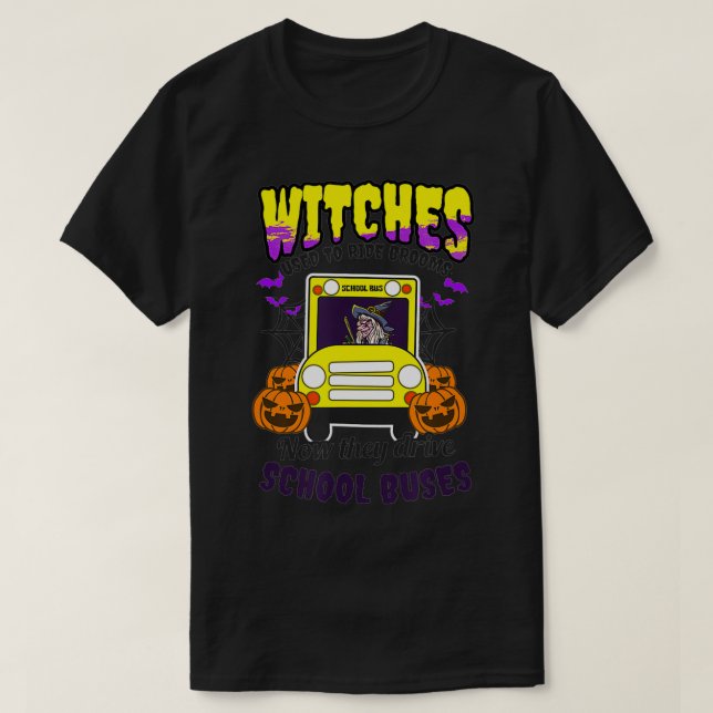 Camiseta Driver de Barramento de Halloween das Bruxas (Frente do Design)