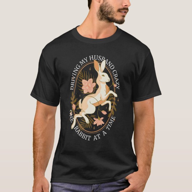 Camiseta Driving My Husband Crazy One Rabbit At A Time Jump (Frente)