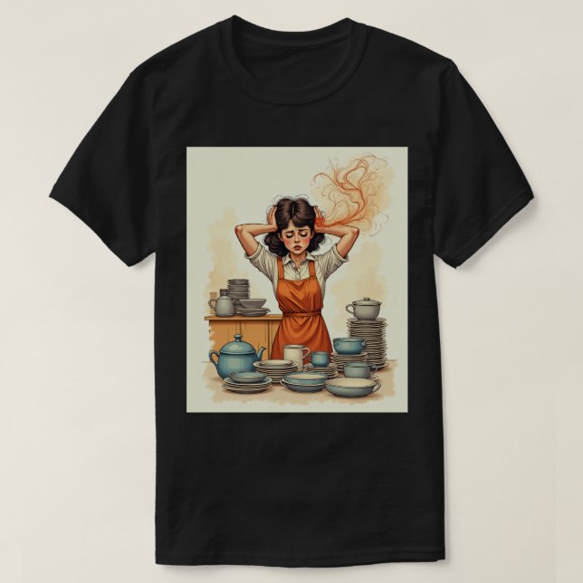 Camiseta Droga, Mãe Cansada Vida de Mãe Caos Humor de Cozin (Frente do Design)