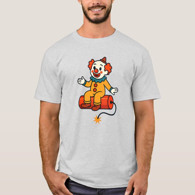 Camiseta Drôle de clown assis sur une dynamite fictive. (Frente)