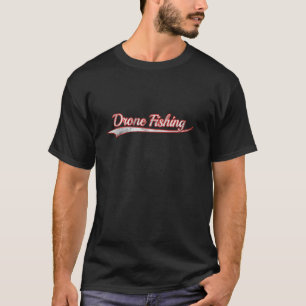 Camiseta Drone de Pesca Vintage Varsity Envelhecido Retrô