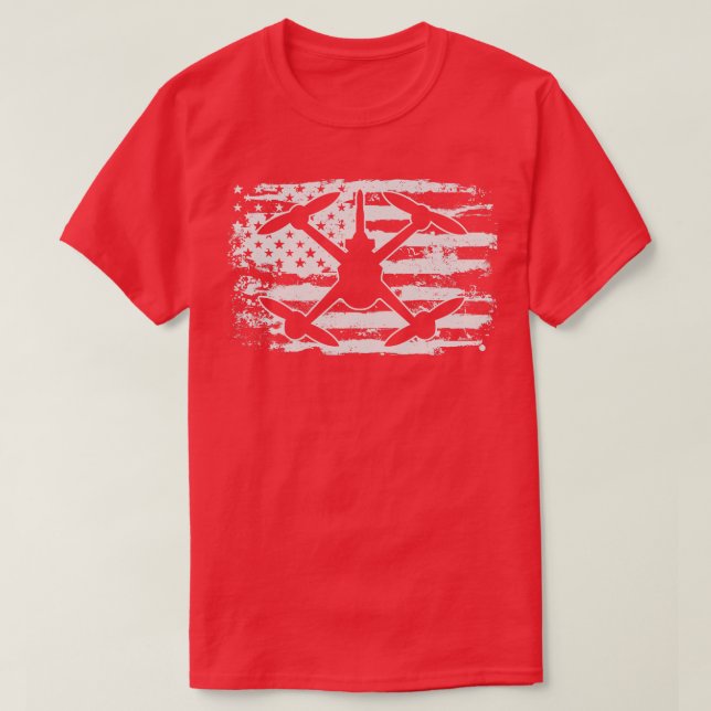 Camiseta Drones EUA Flag Drone Pilot Drone Racing (Frente do Design)