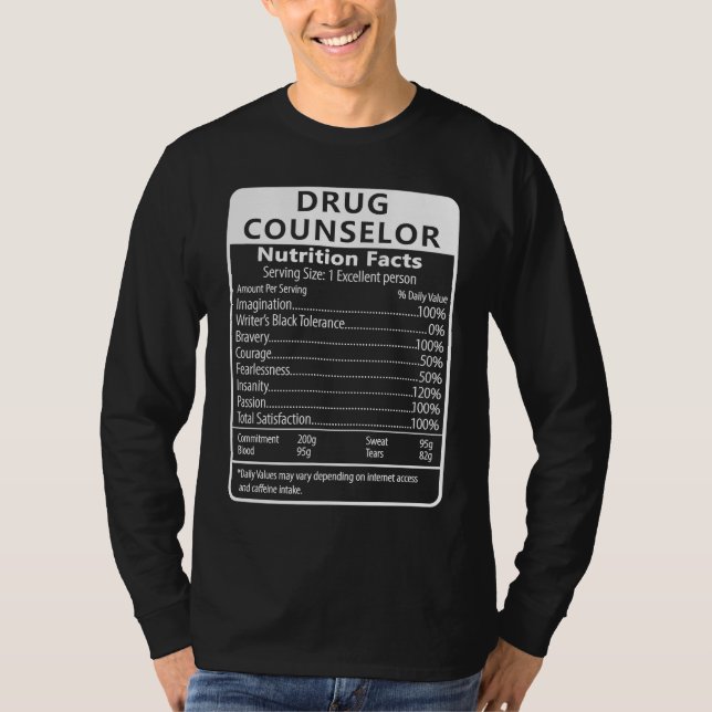 Camiseta Drug Counselor Nutrition Facts Sarcastic (Frente)