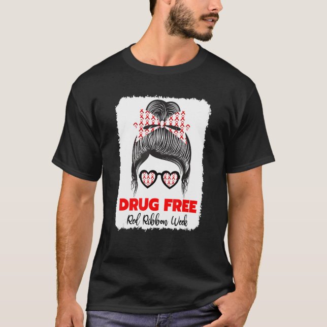 Camiseta Drug Free Red Ribbon Week Awareness Cute Bleached  (Frente)