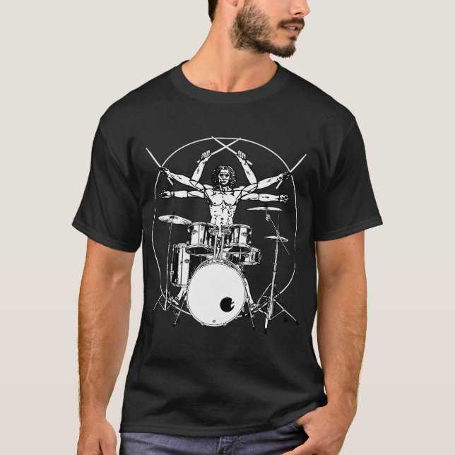 Camiseta Drum Drum Da Vinci Drummer Vitruviano (Frente)