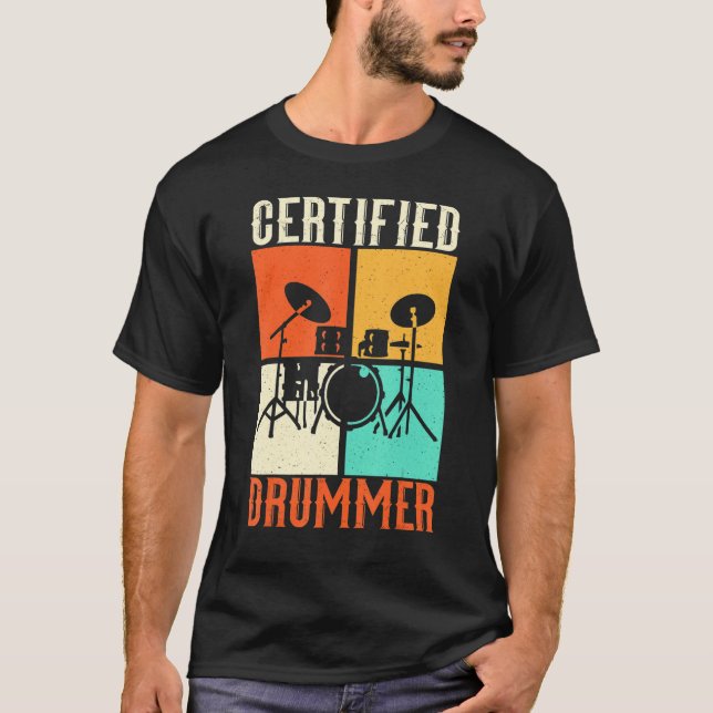 Camiseta Drum Grunge Drumset Retro Vintage Style Certificad (Frente)