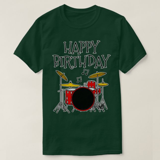Camiseta Drum Kit Feliz Aniversário Drummer Musico (Frente do Design)