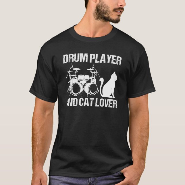 Camiseta Drum Player And Cat Drumming Musician Drums Instru (Frente)