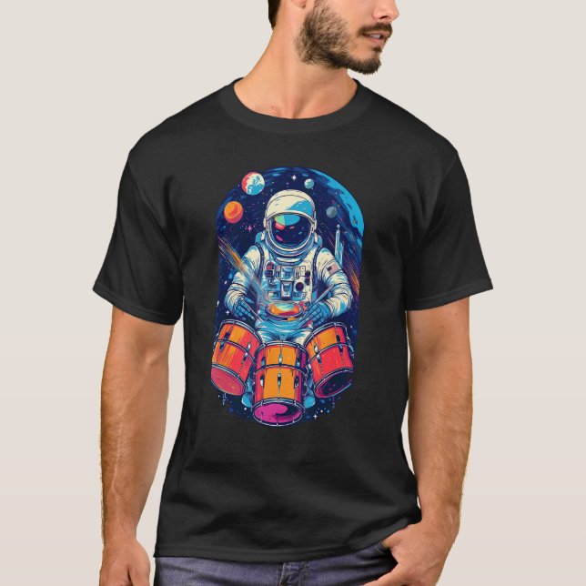 Camiseta Drum Playing Astronaut Astronaut Drummer Boy Space (Frente)