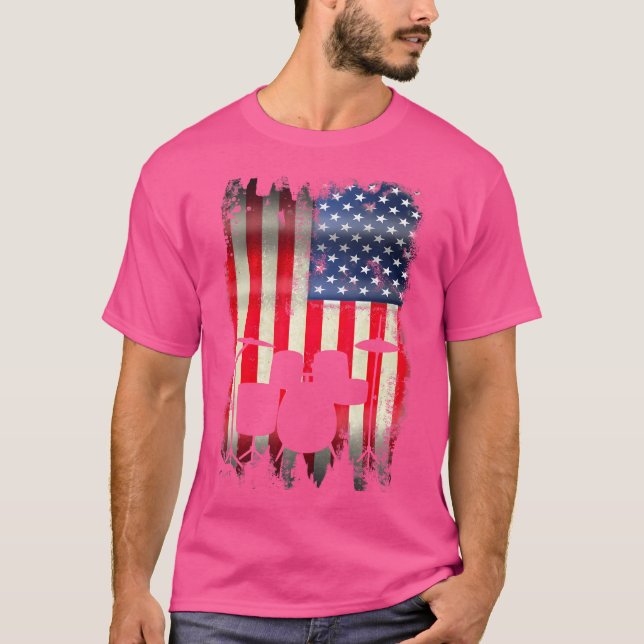 Camiseta Drum Set Usa American Flag 4 De Julho Patriótico D (Frente)