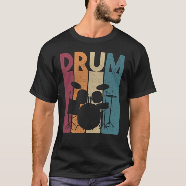 Camiseta Drum Set Vintage Rock Music Retro Drummer (Frente)