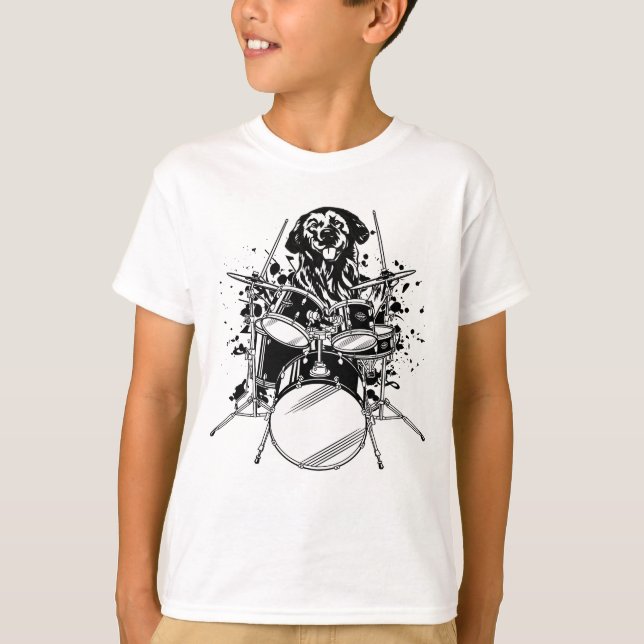 Camiseta Drummer Cachorro Tocando Drum Boy (Frente)
