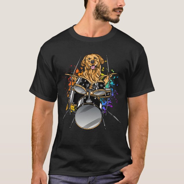 Camiseta Drummer Cachorro Tocando Drum Men T-Shirt (Frente)