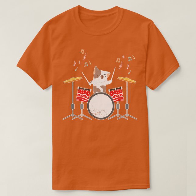 Camiseta Drummer Cat Drums (Frente do Design)