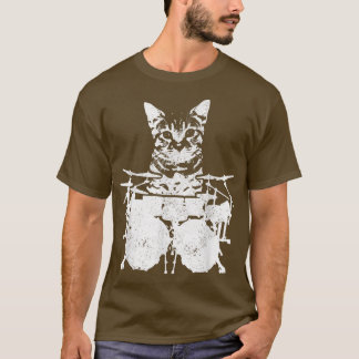 Camiseta Drummer Cat Engraçado Gota Gatinho Engraçado Rock 