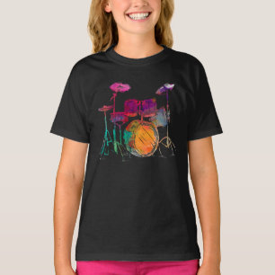 Camiseta Drummer Conjunto do Drum do Estilo de Cor da Água