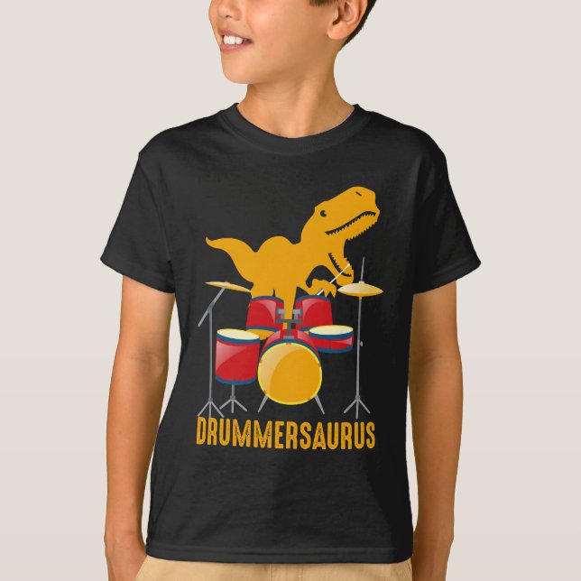 Camiseta Drummer Dinossauro Legal Répteis Tambor Musical Lo (Frente)