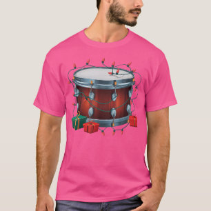 Camiseta Drummer Drum Xmas Papais noeis de iluminação do ta