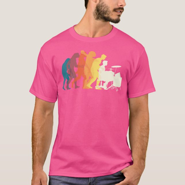 Camiseta Drummer Engraçado Oferece Drumming Evolution (Frente)
