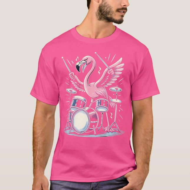 Camiseta Drummer Flamingo Drumming Player Tocando Drum (Frente)