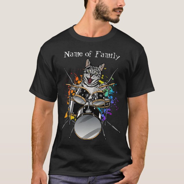 Camiseta Drummer Gato Tocando Drumôs Homens T-Shirt (Frente)