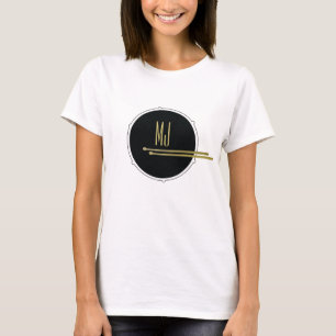 Camiseta Drummer Girl   Monograma de Tambores Rock