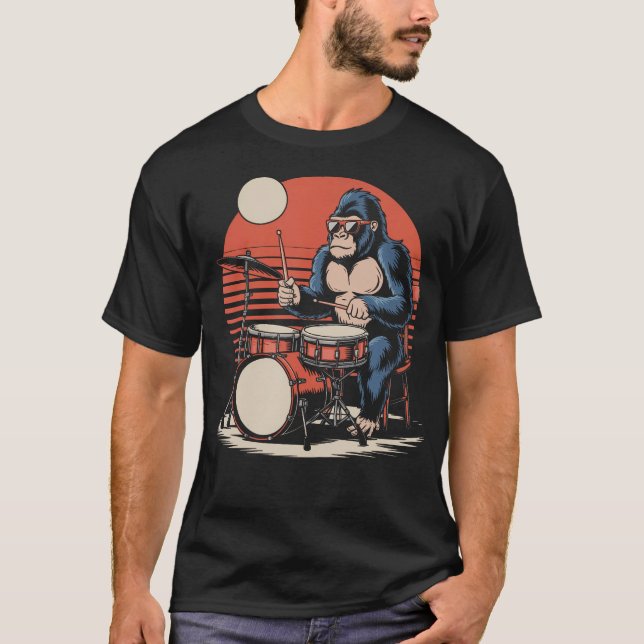 Camiseta Drummer Gorilla Playing Drums Cool Design For Men  (Frente)
