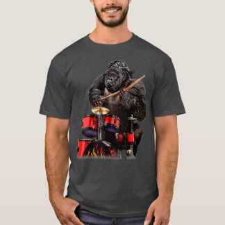 Camiseta Drummer Gorilla Tocando Drum Rock n Roll