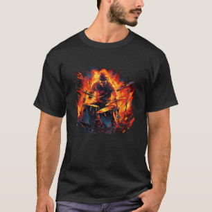 Camiseta Drummer legal a arder com chamas para Rock n Roll