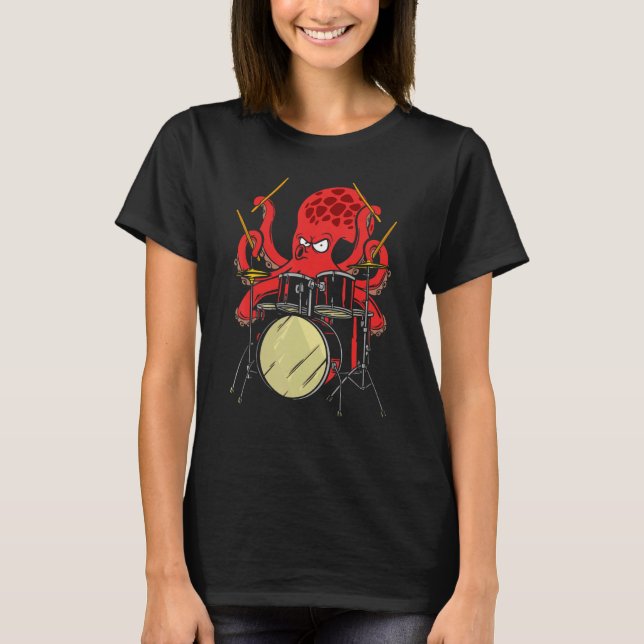 Camiseta Drummer Octopus Drumstick Playing Drum Sea Animal  (Frente)