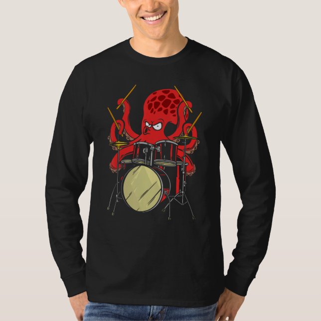 Camiseta Drummer Octopus Drumstick Playing Drum Sea Animal  (Frente)