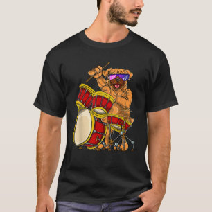 Camiseta Drummer Oferece Música Cachorro Animal Cartoon Dru